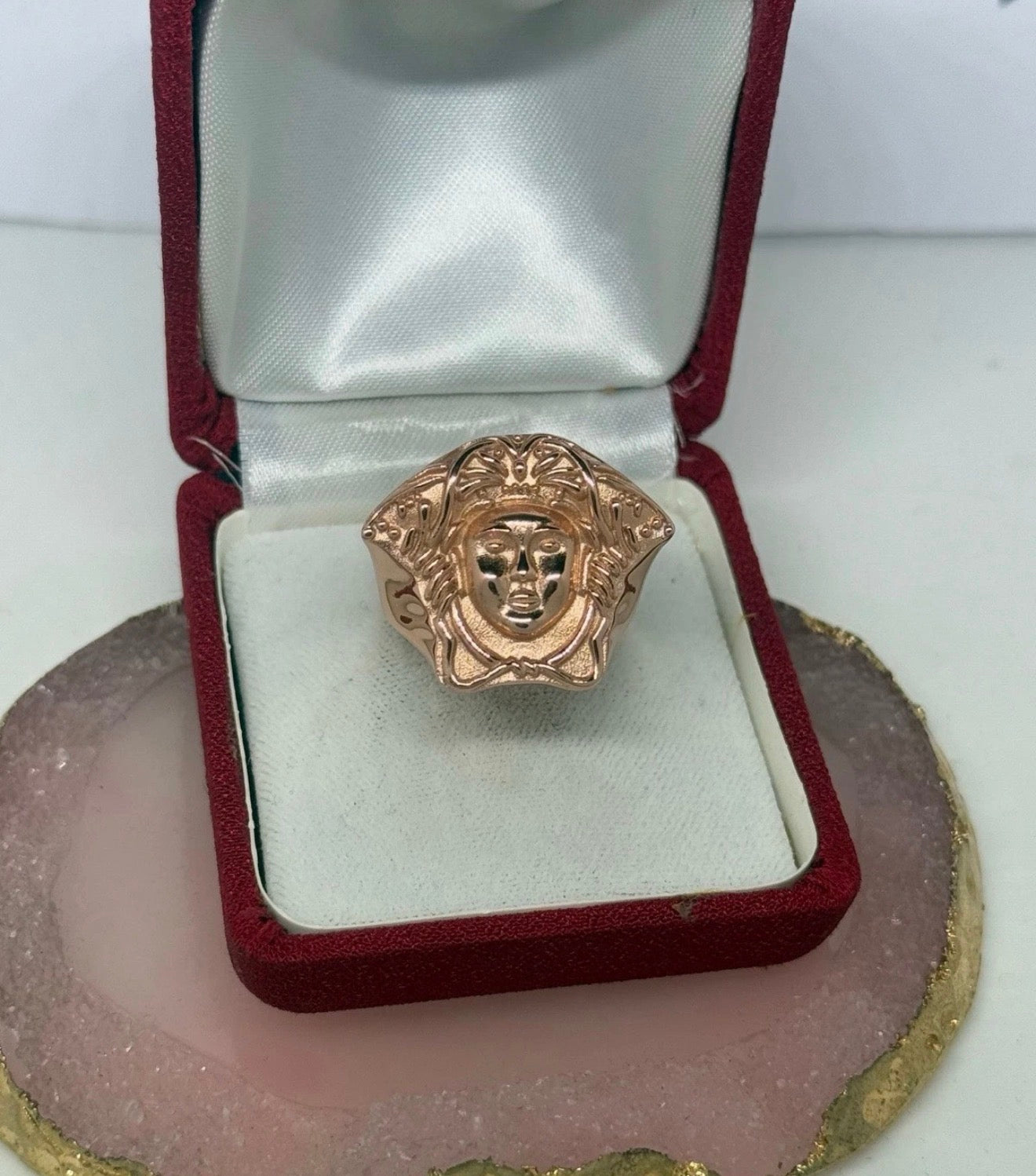 Anello Chavelier Medusa in Argento 925 Bagnato Oro Rosa con Zirconi – Regolabile