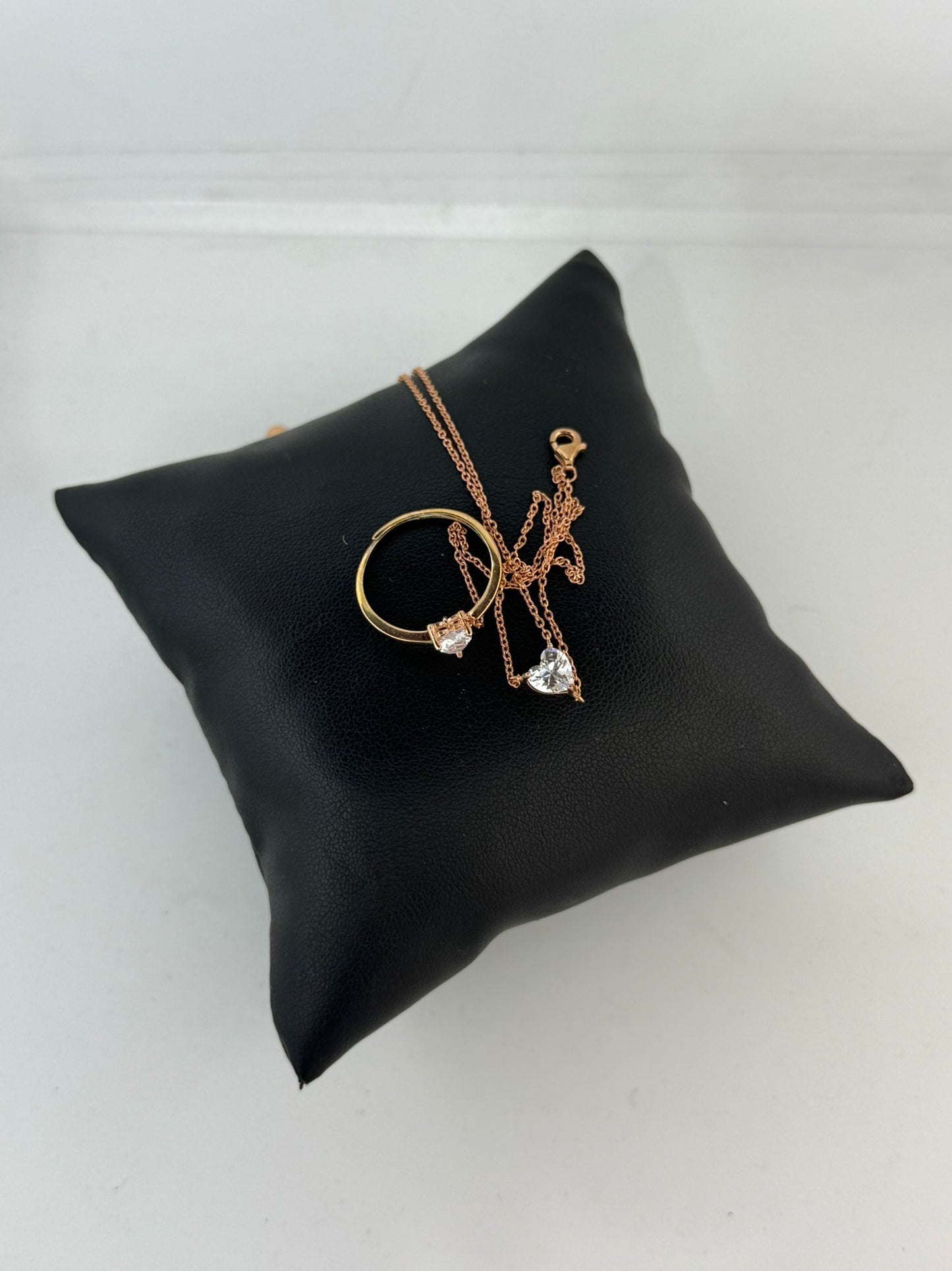 Baciamano Argento 925 Oro Rosa con Cuori Bianchi – Anello e Bracciale Regolabile Pezzo Unico