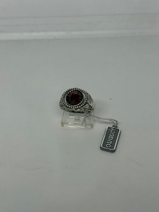 Anello in argento 925 moneta e pietra rossa