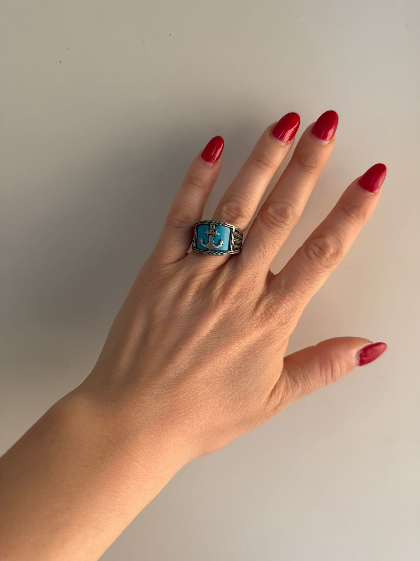 Anello Ancora con Pietra Turchese in Argento 925 | Simbolo di Stabilità