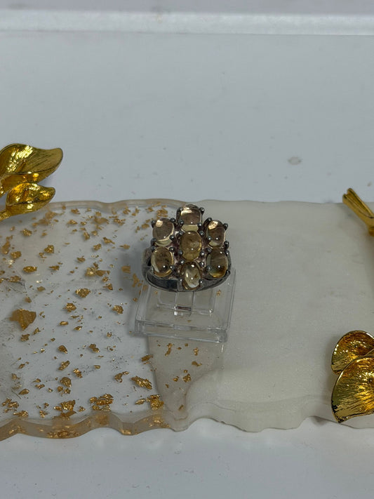 Anello fiore in argento 925 con pietre gialle