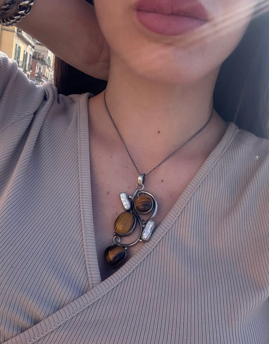 Collana in argento 925 occhio di tigre