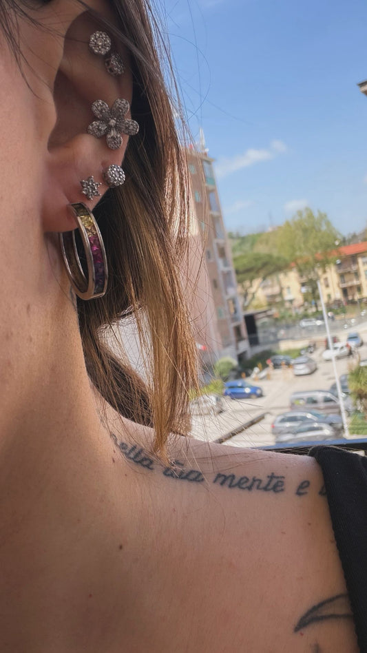 Orecchini in Argento 925 Cerchi con Pietre Multicolor | Gioiello Artigianale