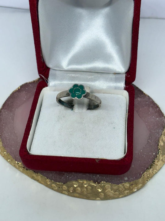 Anello fiore smaltato verde in argento 925