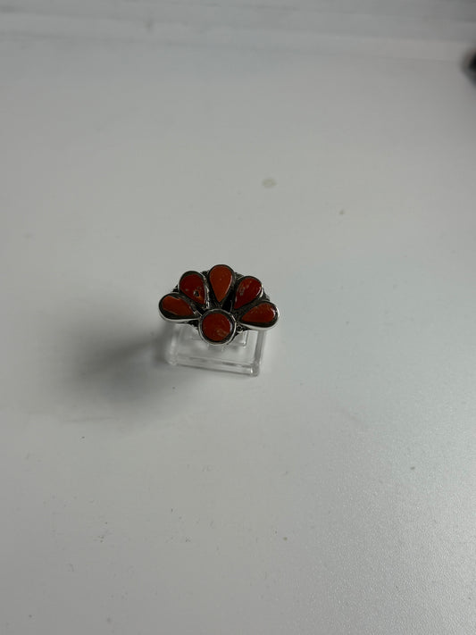 Anello Argento 925 con Pietre Corallo Rosso | Misura 21 | Pezzo Unico