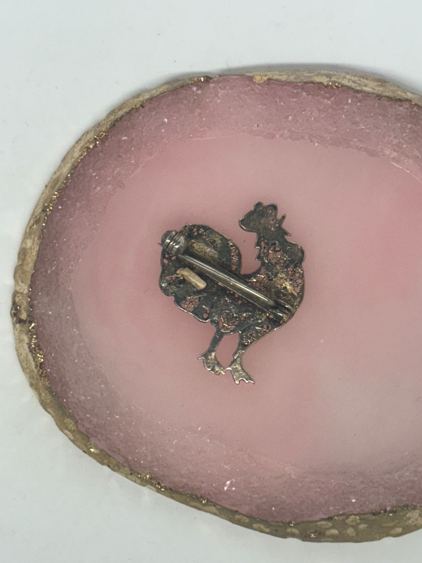 Spilla gallo filigranato in argento 800