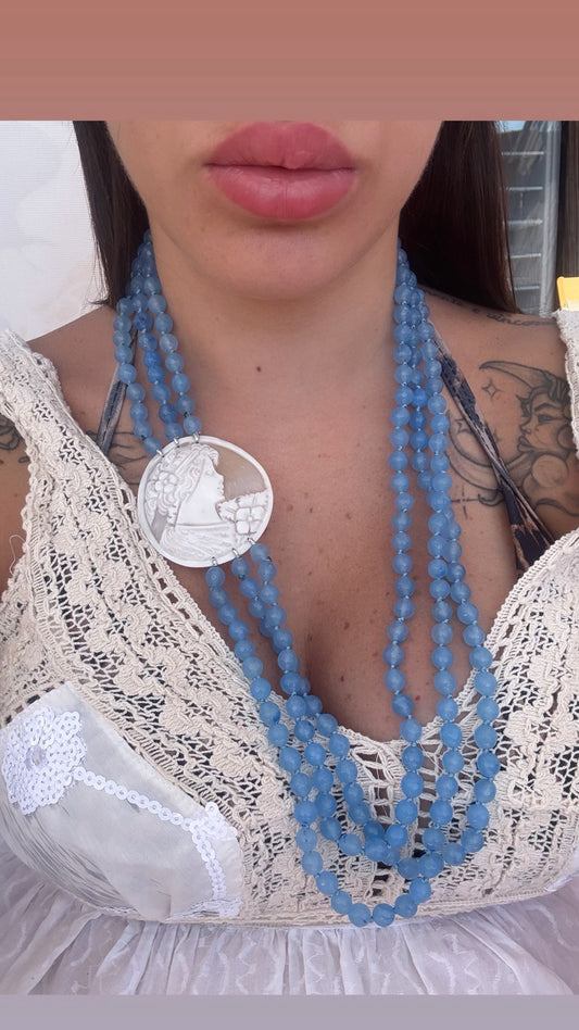 Collana agata blu e cammeo