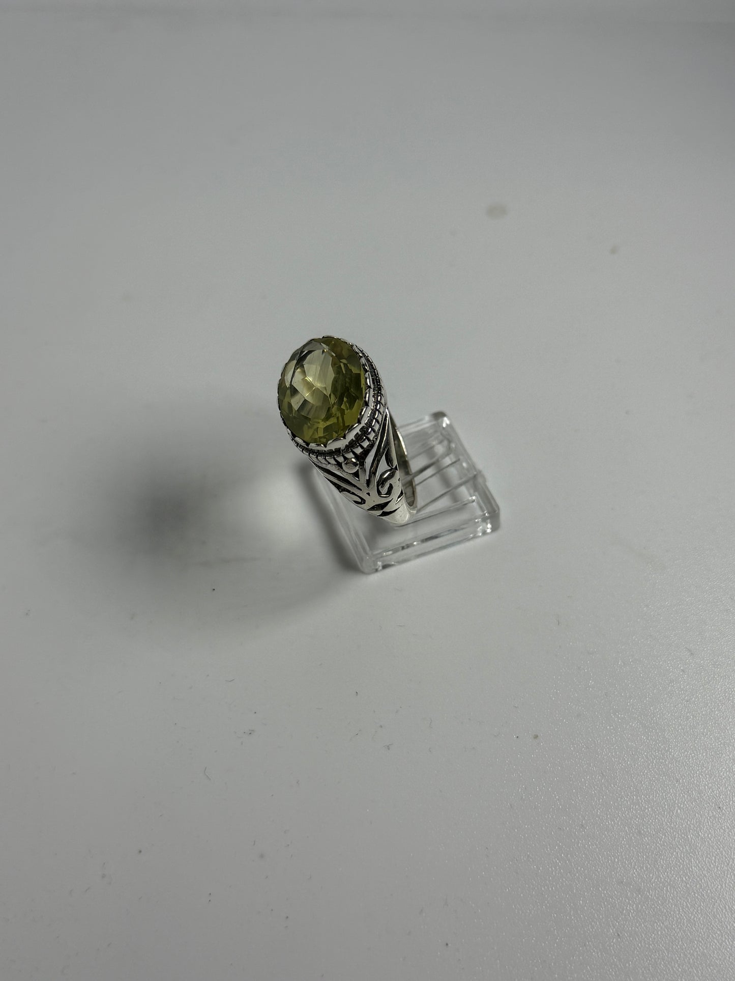 Anello Argento 925 Serpentino Verde Sfaccettato Centrale | Misura 15 | Pezzo Unico