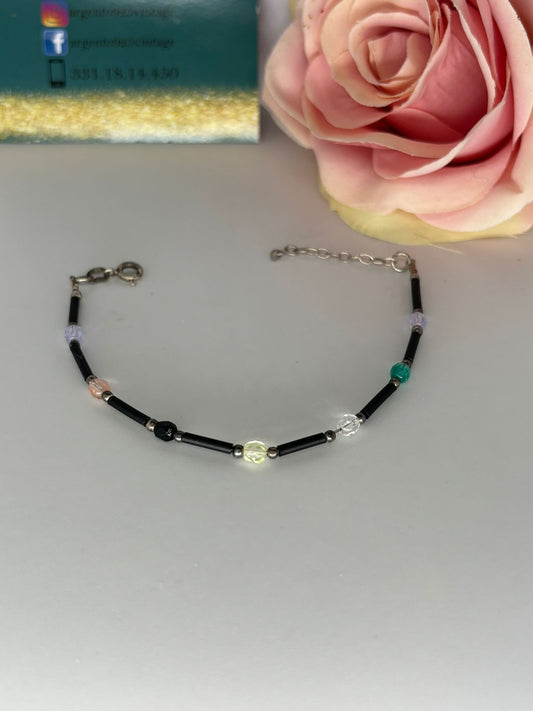 Bracciale cuoio e perle colorate