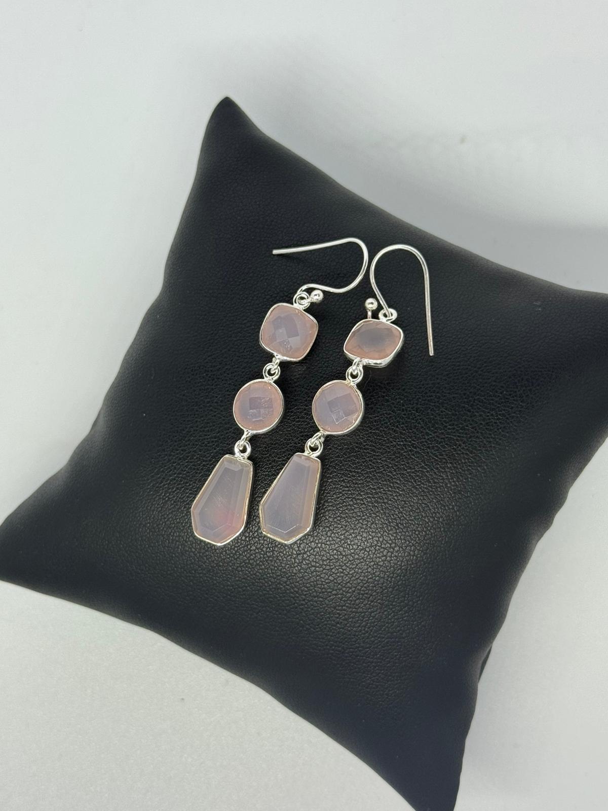 Orecchini in argento 925 quarzo rosa