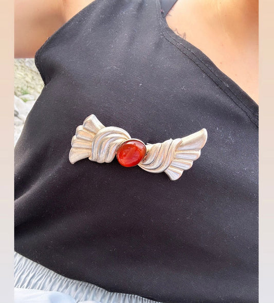 Spilla a fiocco argento 925 corniola