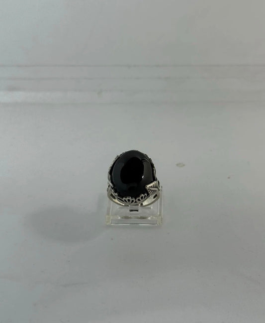 Anello in Argento 925 con Pietra Onice Nero Ovale – Misura 20