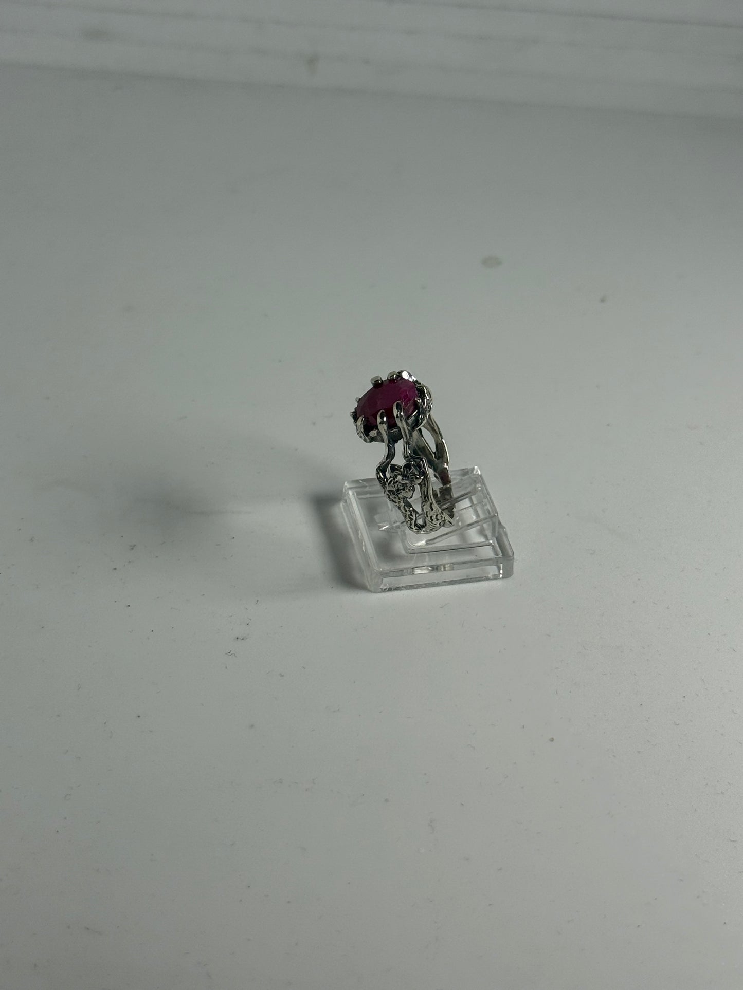 Anello Argento 925 Radice di Rubino Fuxia | Misura 18-19 | Pezzo Unico