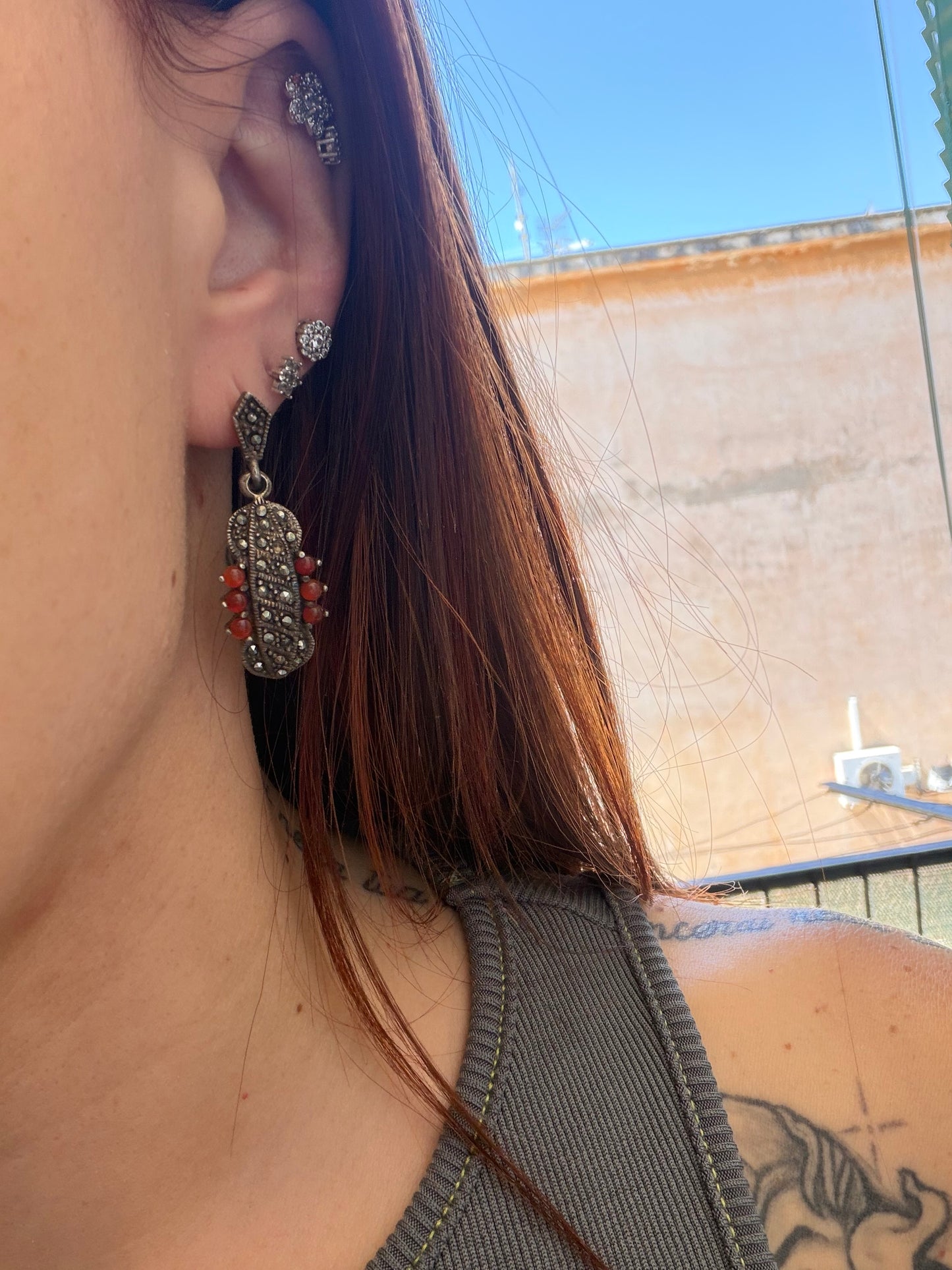 Orecchini in Argento 925 con Corniola e Marcasiti | Eleganza Artigianale