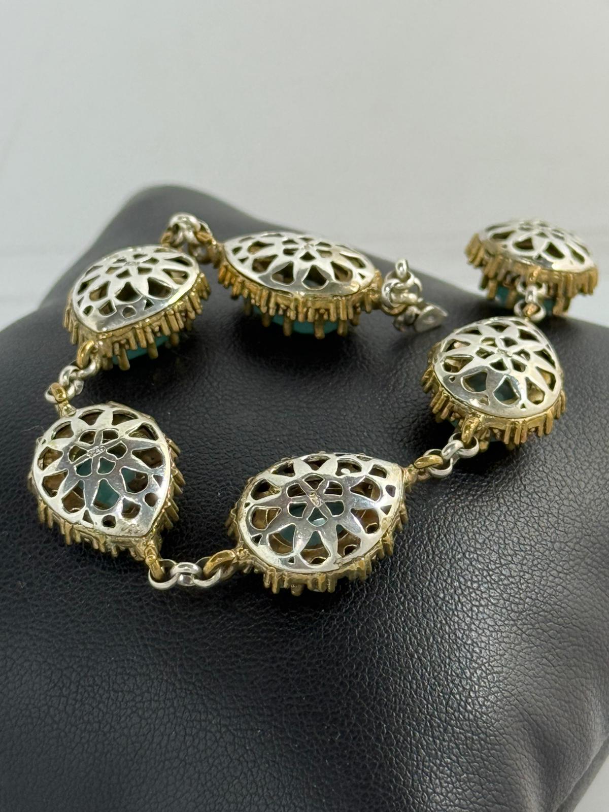Bracciale Argento 925 Bronzo Calcedonio Azzurro Turchese - Taglio Sfaccettato