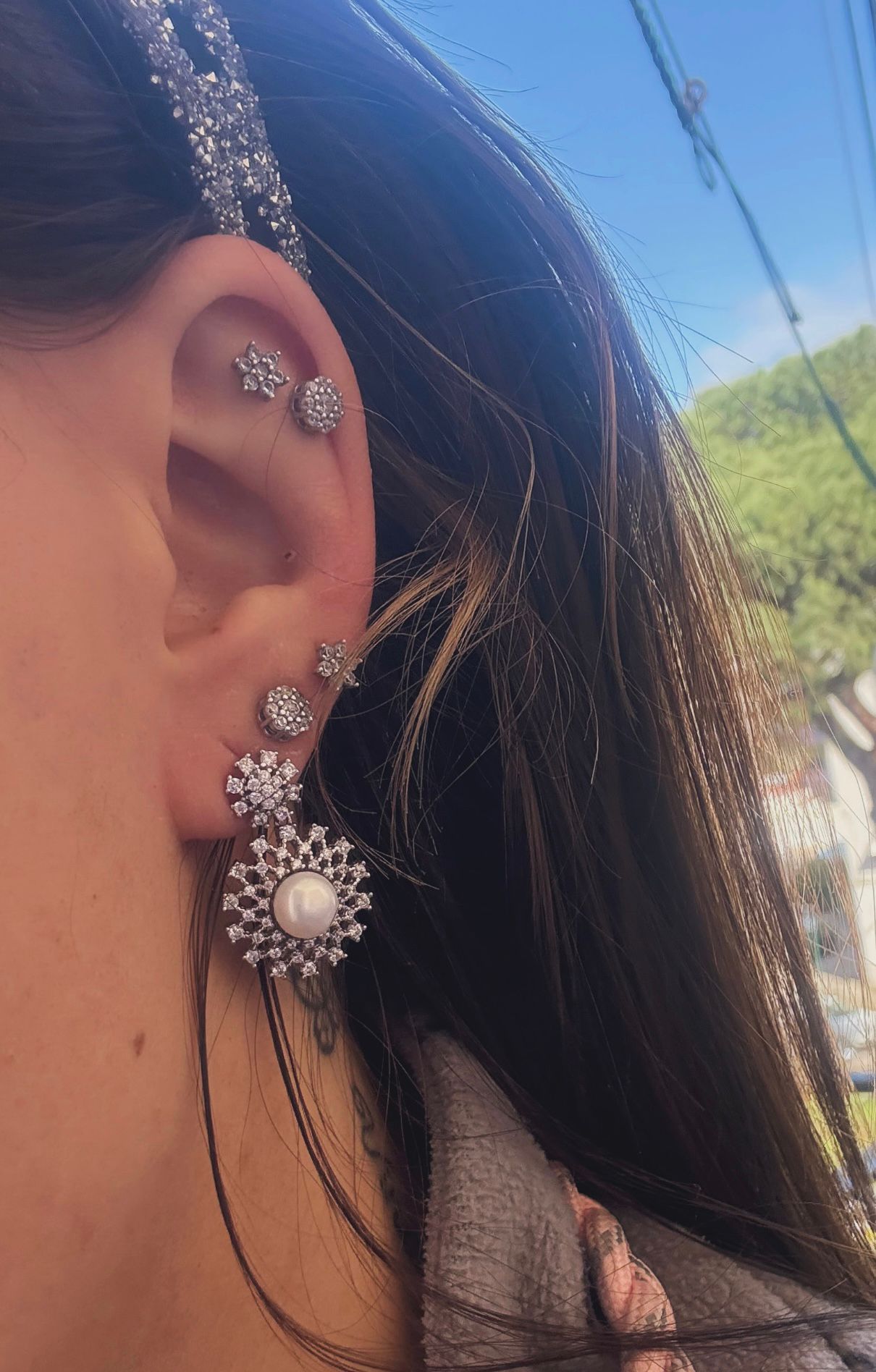 Orecchini perla in argento 925 e zirconi