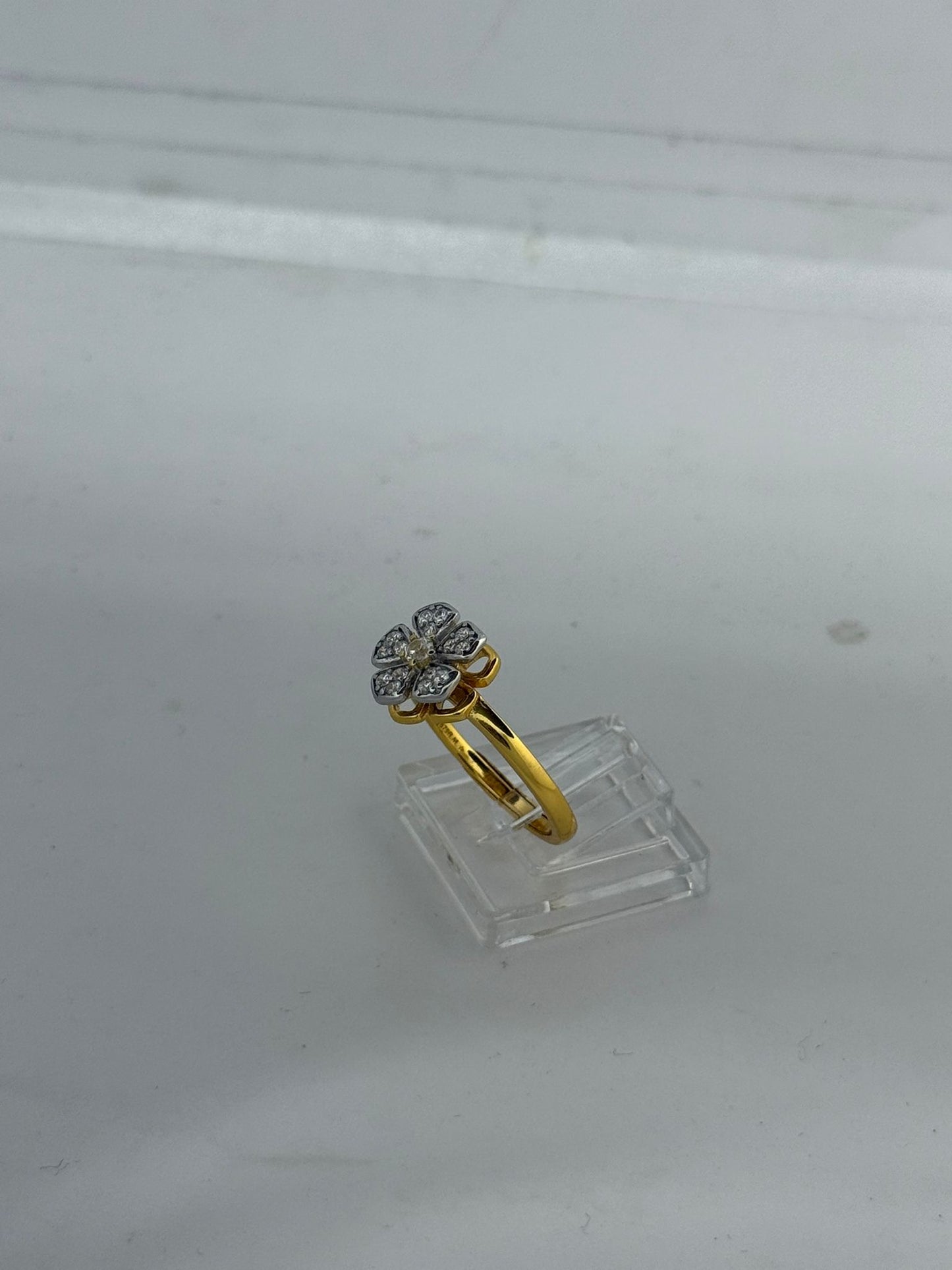 Anello Fiore Girevole Argento 925 Oro con Pietre Bianche | Regolabile | Pezzo Unico