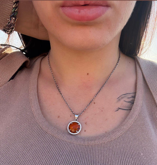 Collana in argento 925 pietra arancione