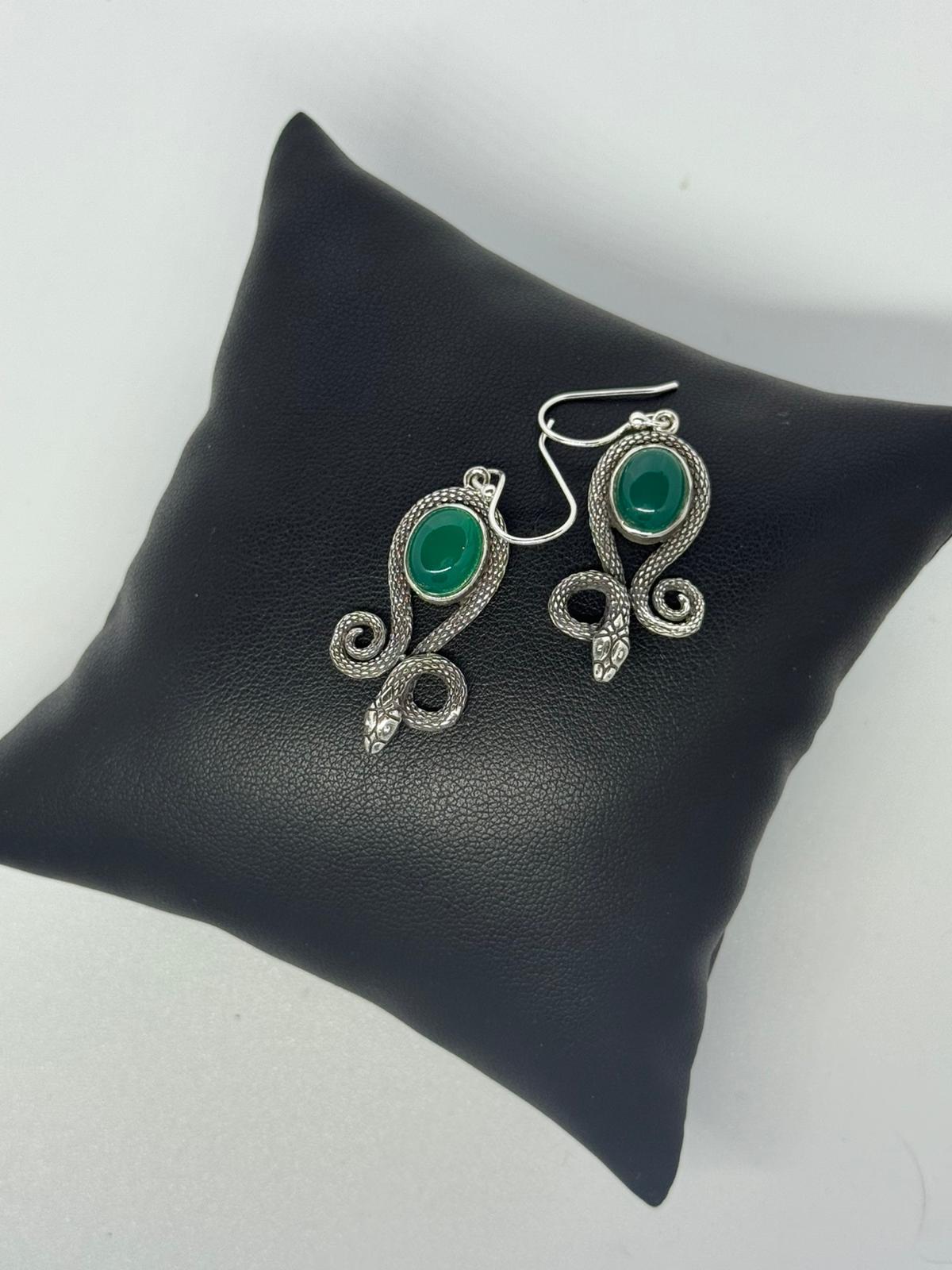 Orecchini in argento 925 giada verde serpente