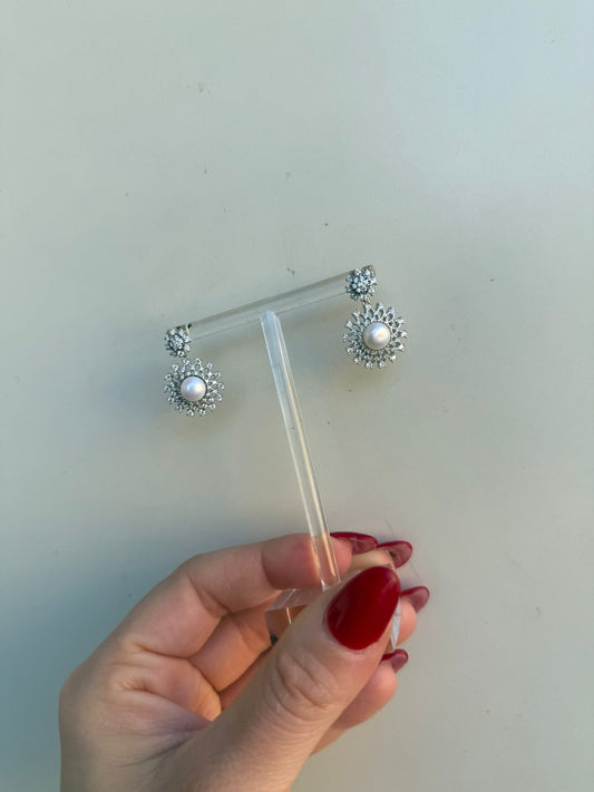 Orecchini Argento 925 Perla Zirconi | Pezzo Unico Vintage Elegante