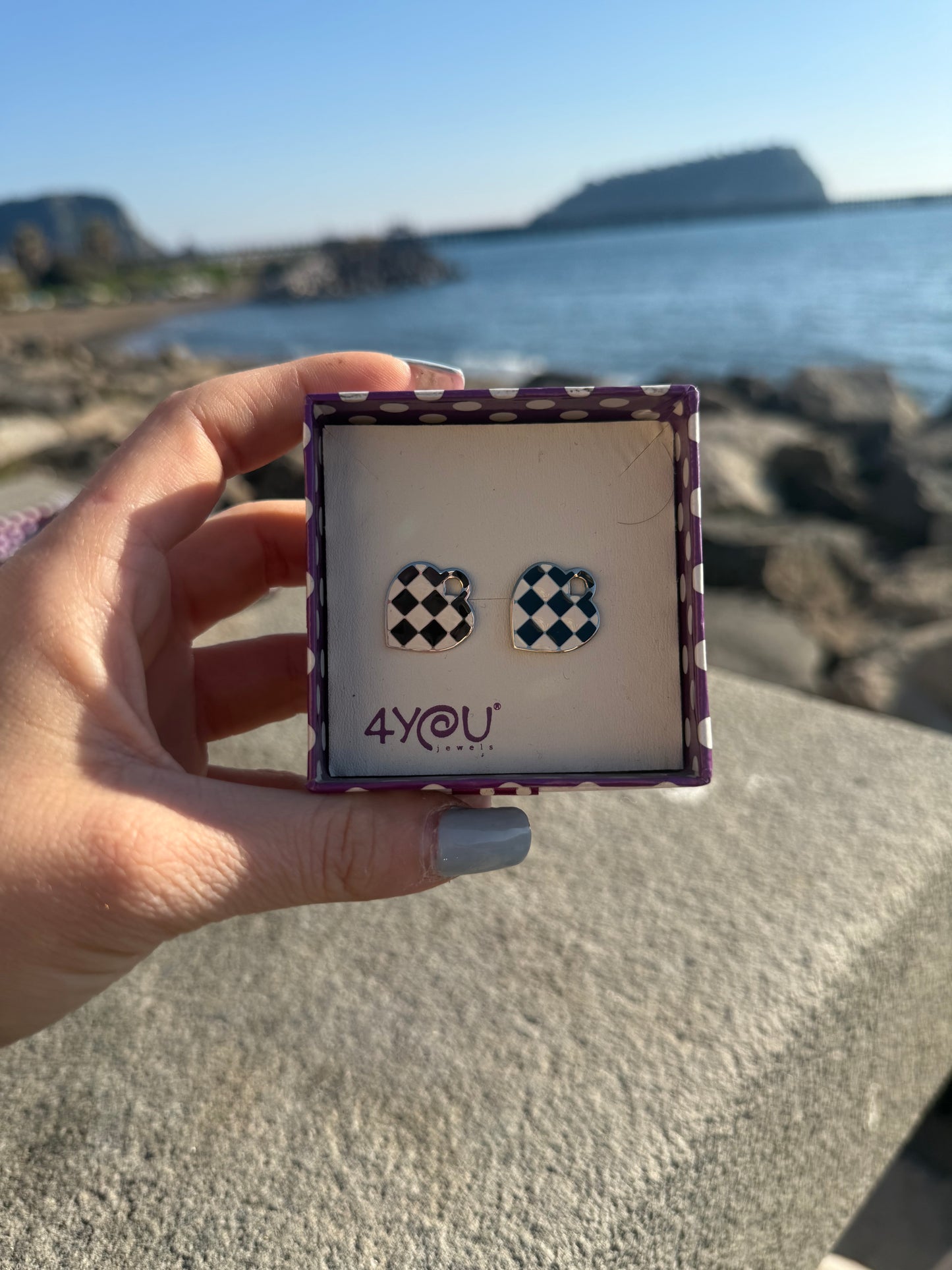 Orecchini cuore a scacchi