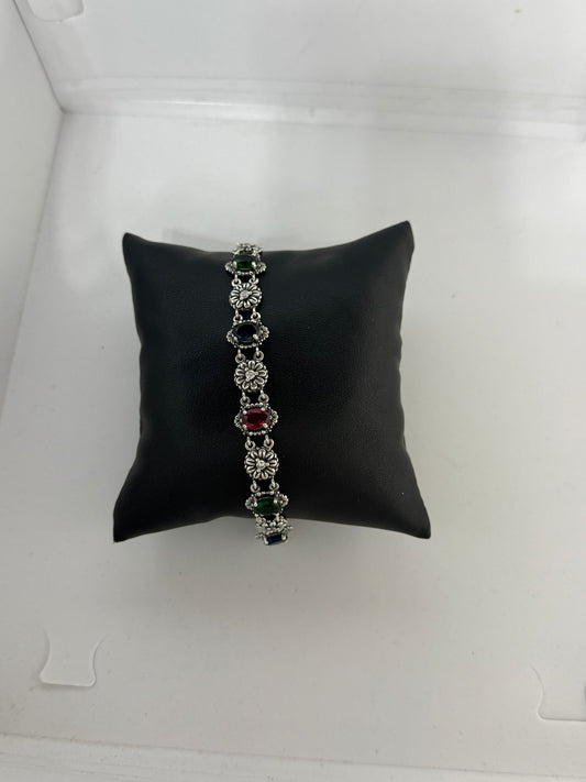 Bracciale fiori in argento 925 pietre