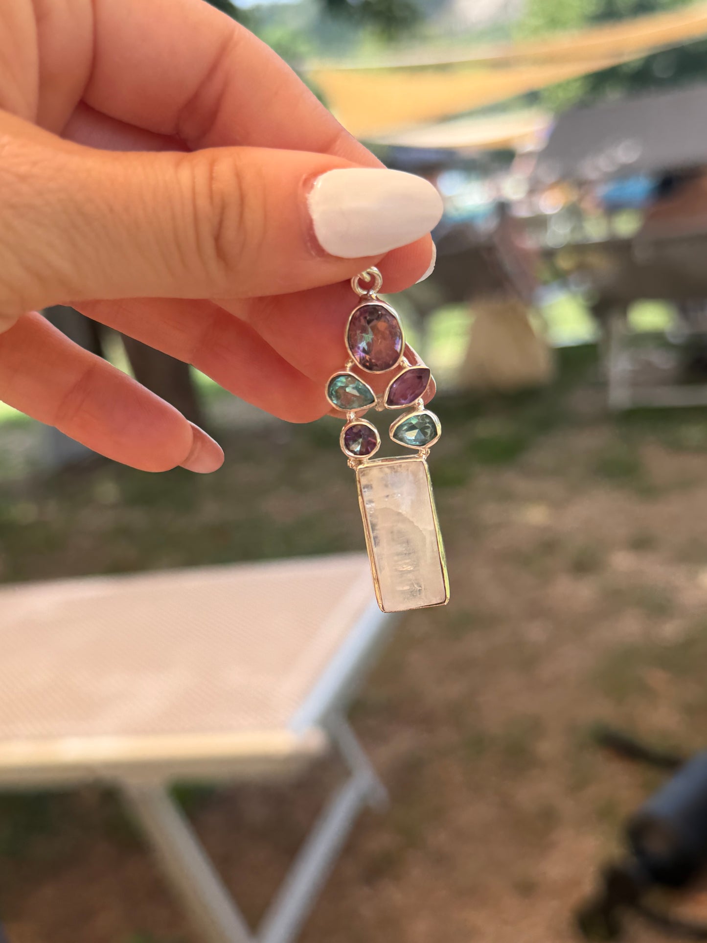 Collana in Argento 925 con Ametista, Acquamarina, Pietra di Luna e Topazio Mistico – Pezzo Unico