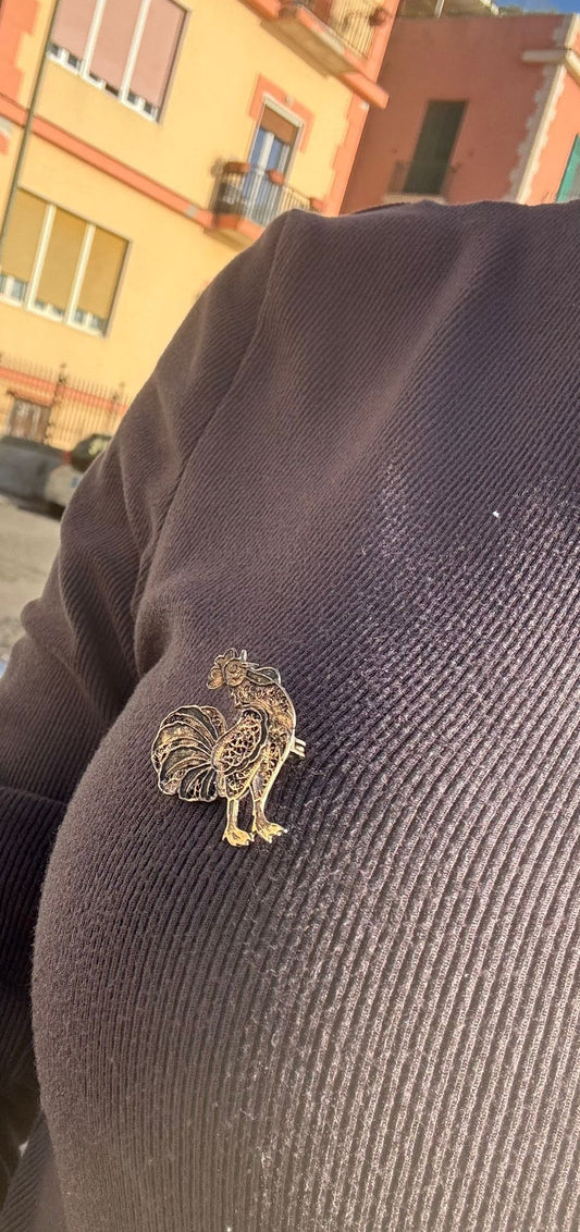 Spilla gallo filigranato in argento 800