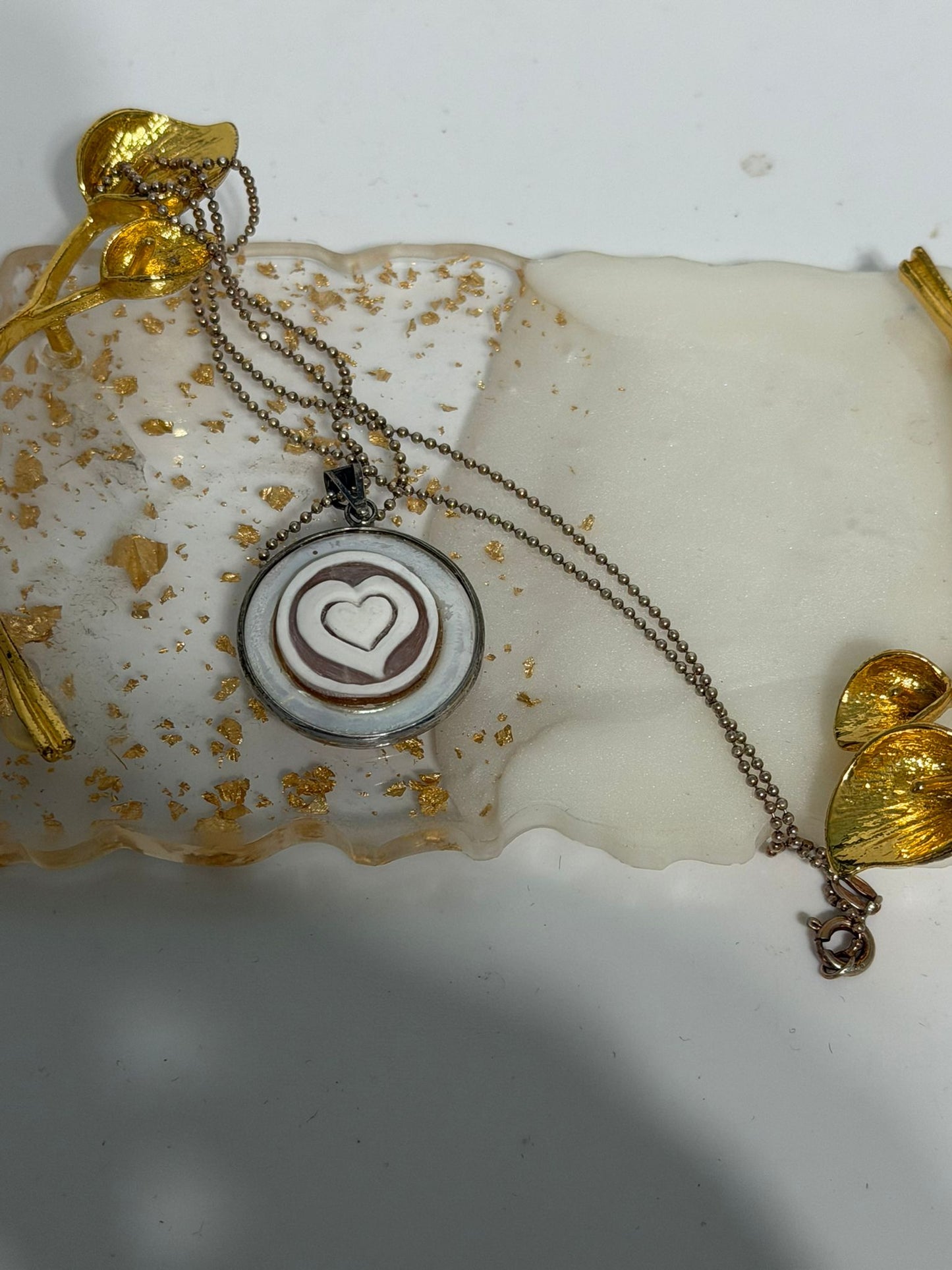 Collana in argento 925 con madreperla e cammeo a cuore