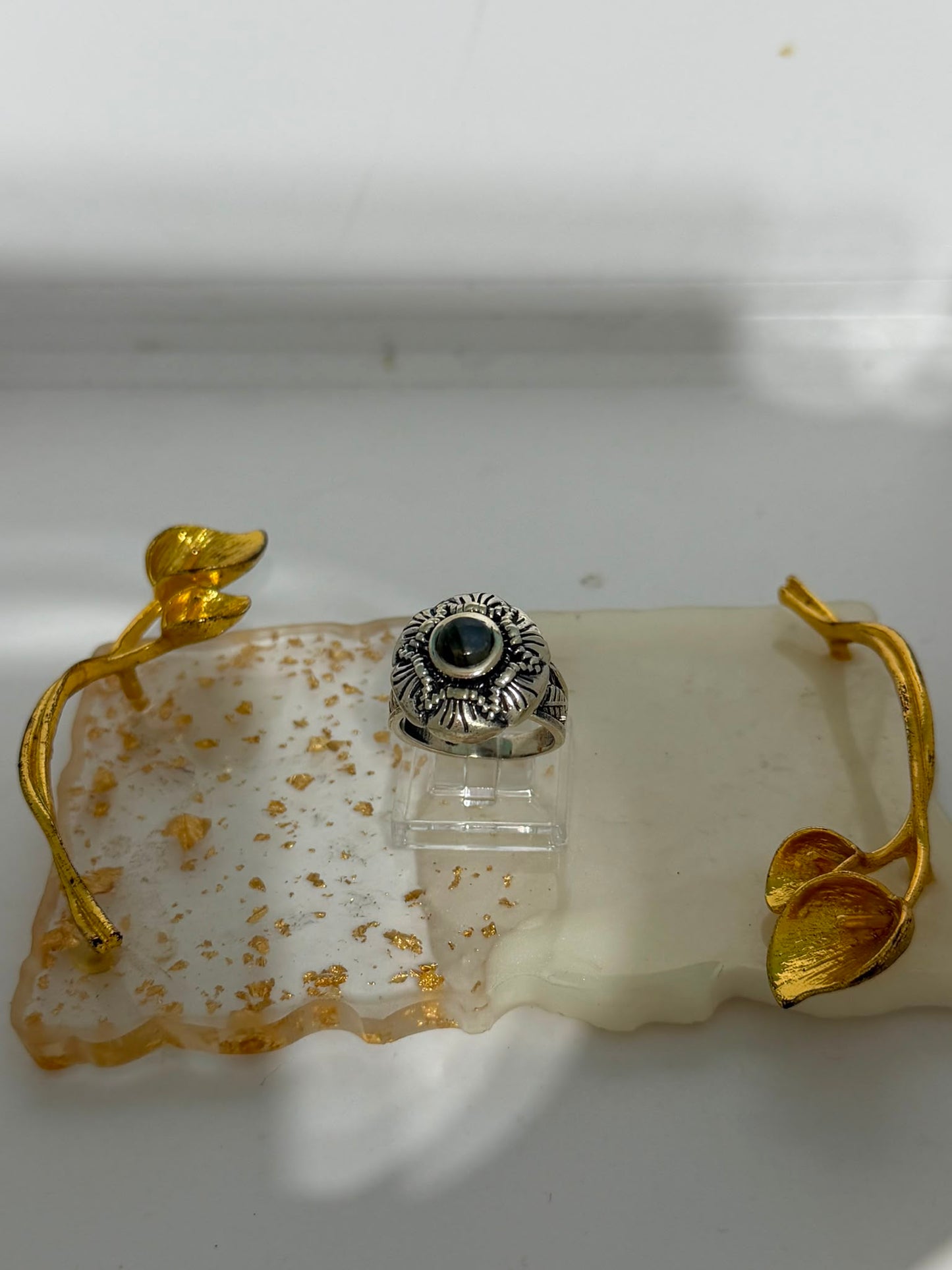 Anello Rosa in Argento 925 con Labradorite Verde – Pezzo Unico