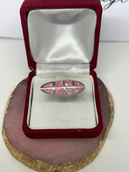 Anello orizzontale in argento 925 madreperla rosa