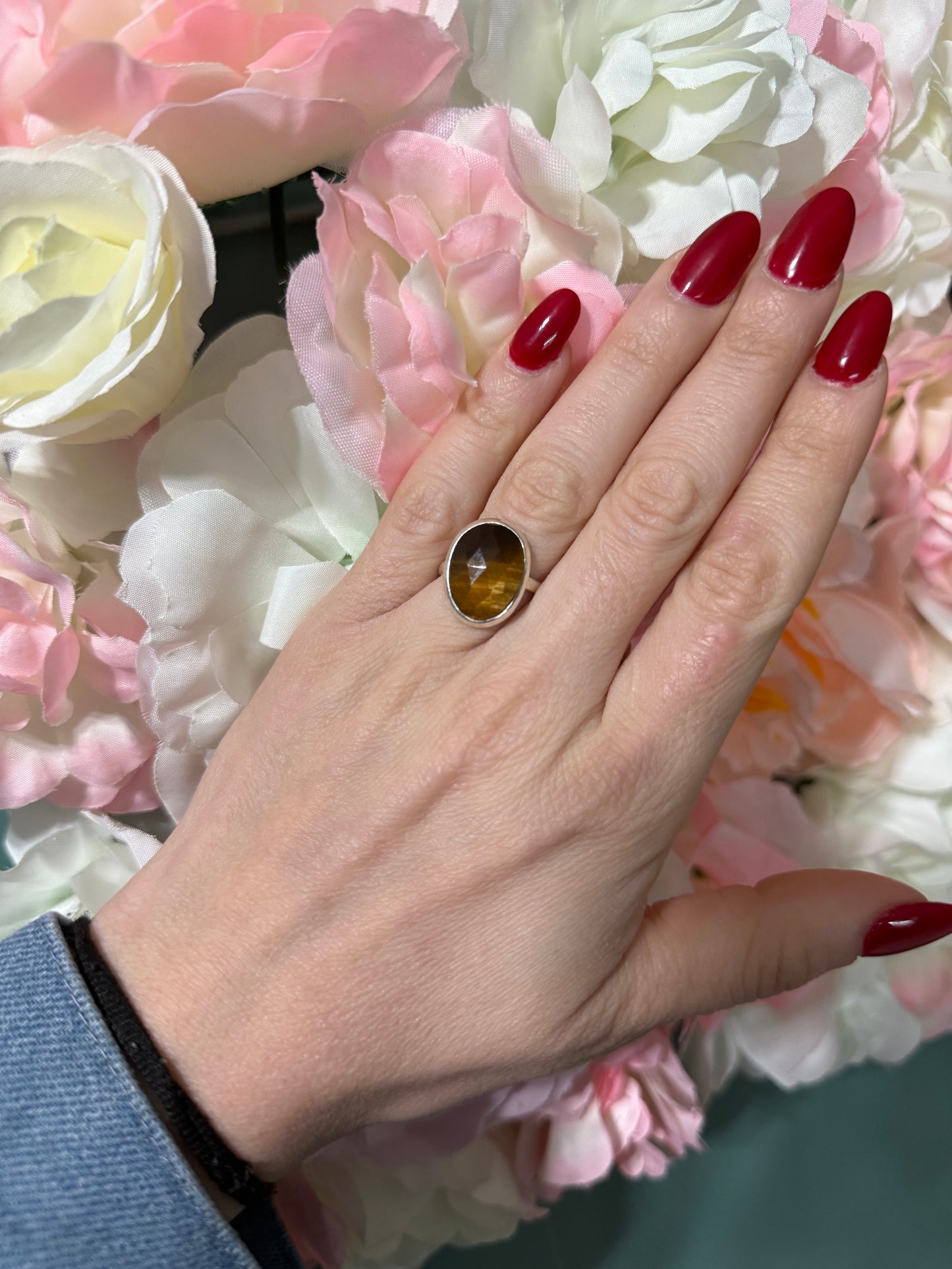 Anello Argento 925 Occhio di Tigre Sfaccettato | Misura 18 | Pezzo Unico