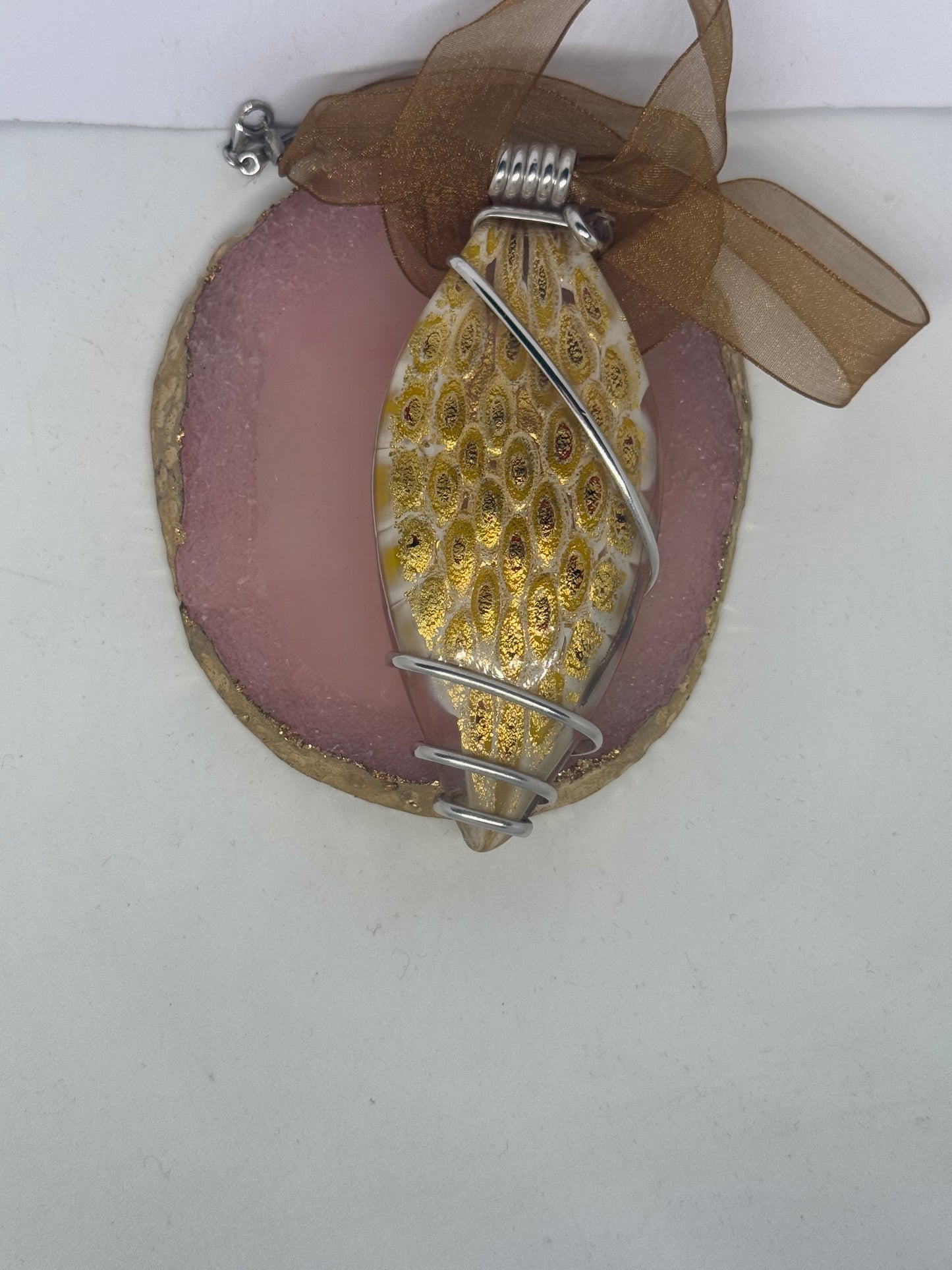 Collana Argento 925 con Ciondolo Piuma Grande e Pietra Murrina – Pezzo Unico