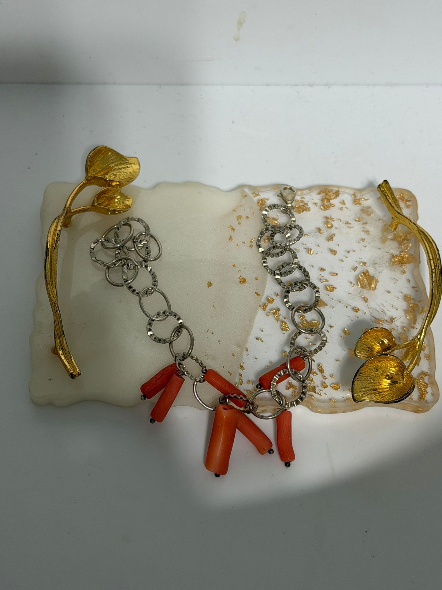 Bracciale in Argento 925 con Coralli Rossi Pendenti — 20-21 cm