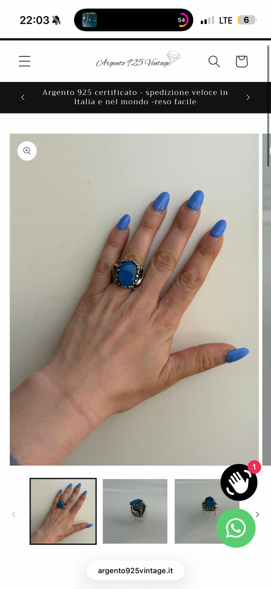 Anello Agata Blu in Argento 925