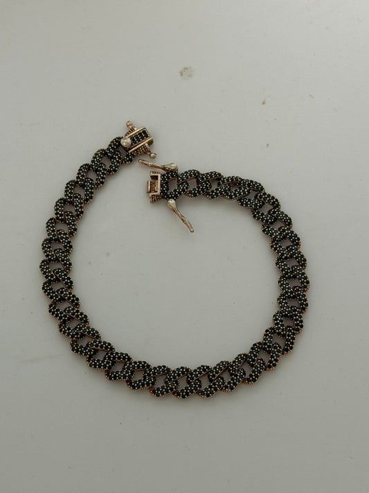 Bracciale Groumette in argento 925 bagnato oro rosa con zirconi neri – Artigianale