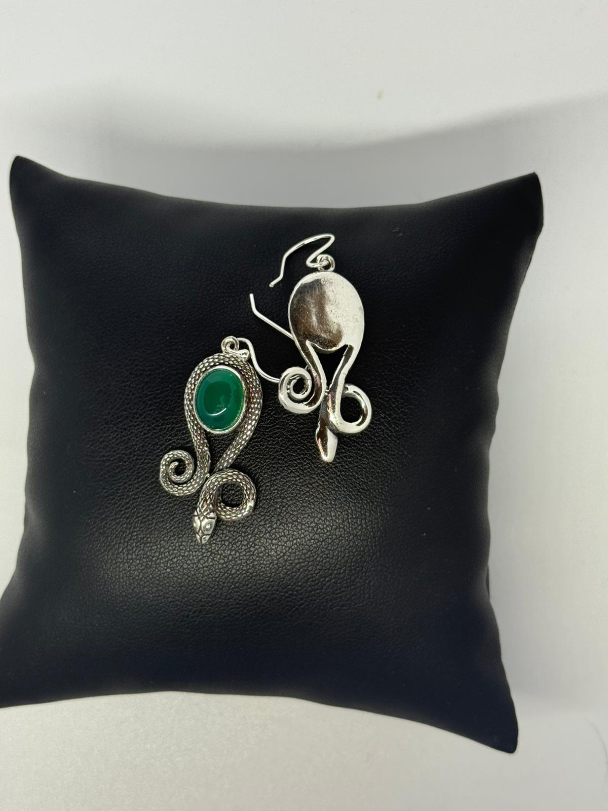 Orecchini in argento 925 giada verde serpente