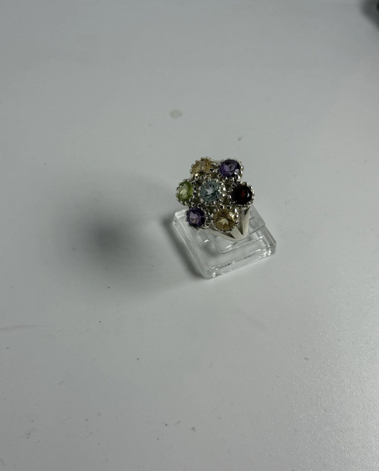 Anello Fiore Argento 925 con 5 Pietre Multicolor | Misura 17-18 | Pezzo Unico
