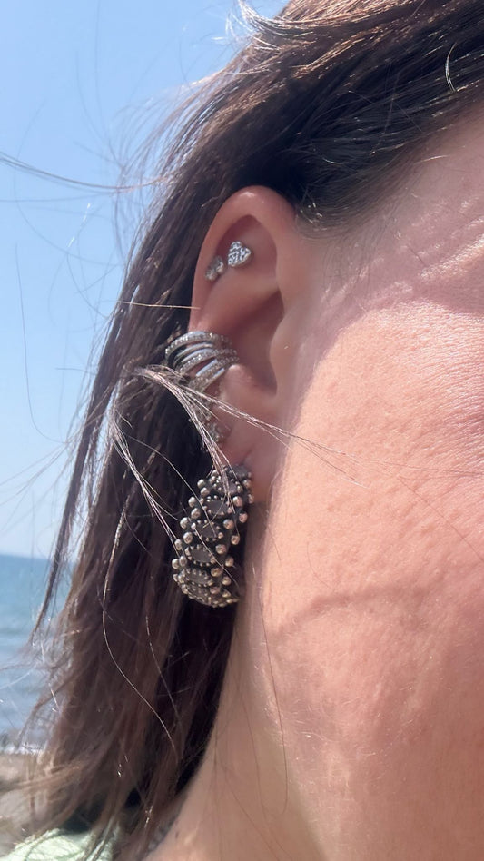 Orecchini mezzi cerchi quarzo rosa argento 925