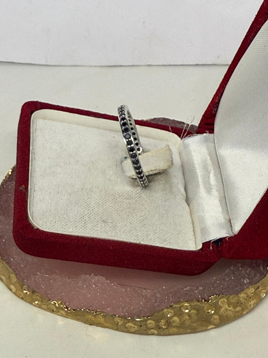Anello veretta in argento 925 zirconi neri