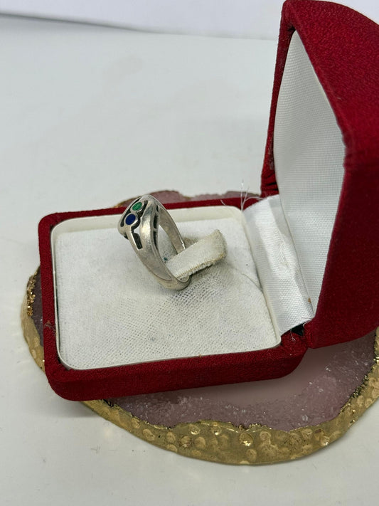 Anello in argento 925 smalto blu e verde