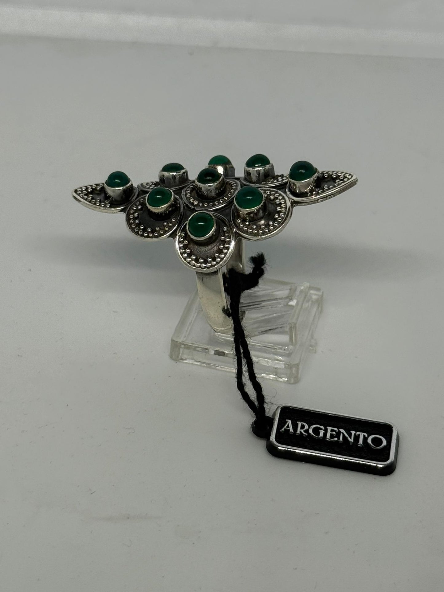 Anello Argento 925 con Pietre Giada Verde – Regolabile