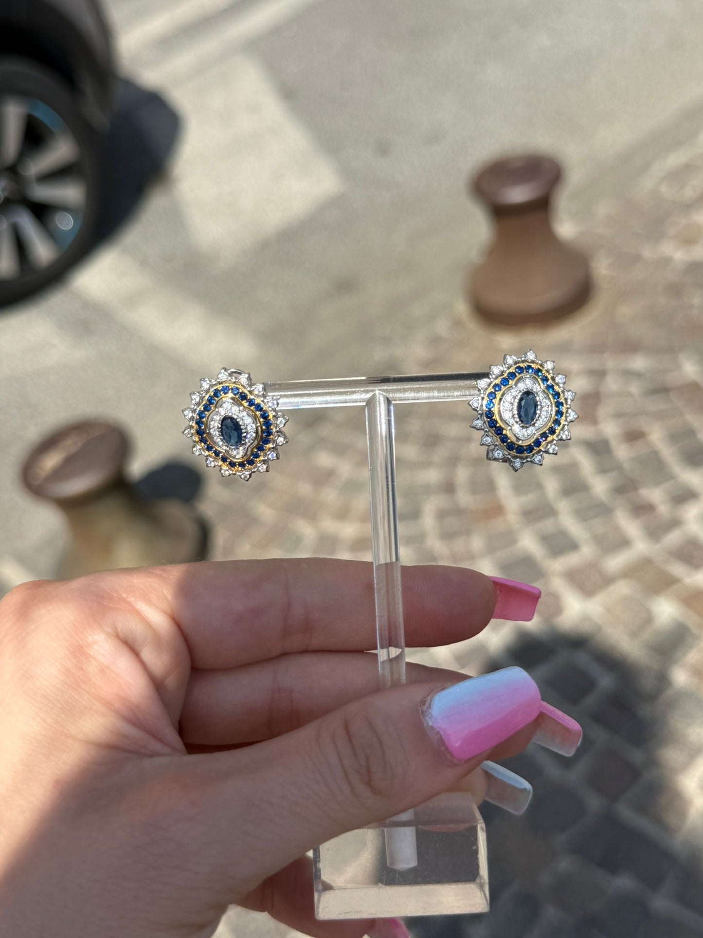 Orecchini in argento 925 zaffiro blu