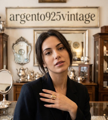 Anello Chavelier Medusa in Argento 925 Bagnato Oro Rosa con Zirconi – Regolabile