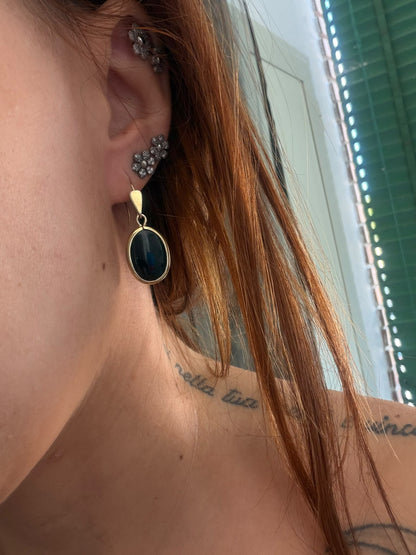 Orecchini in Argento 925 Dorato con Pietra Onice Nera | Artigianali