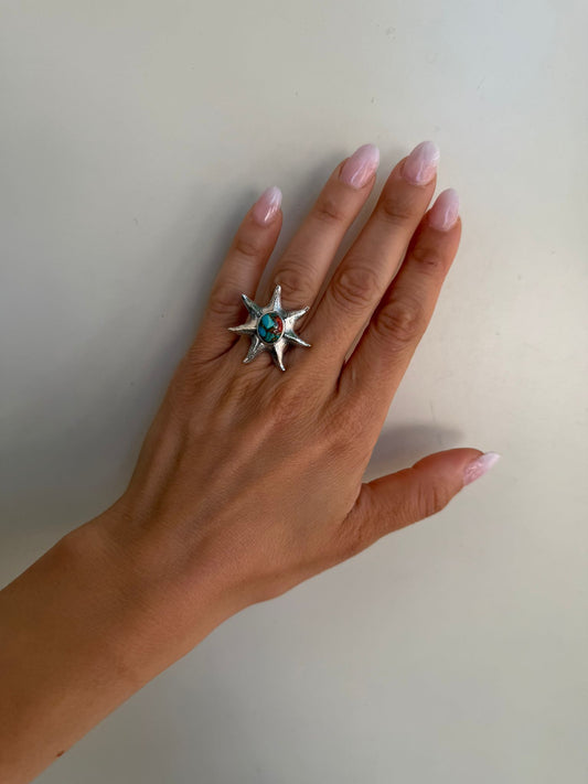 Anello Stella in Argento 925 con Turchese Americano – Pezzo Unico Artigianale