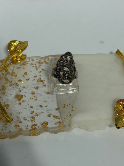 Anello ghirigori con marcasiti in argento 925 – Design art déco artigianale