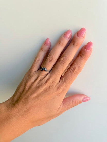 Anello Luna in Argento 925 con Zirconi Blu e Bianchi — Misura 15