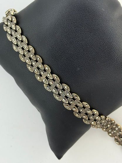 Bracciale Argento 925 Art Déco Marcasiti Incastonate - Vintage Elegante
