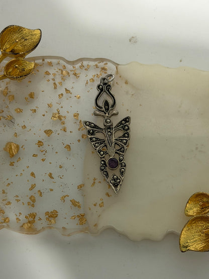 Collana Farfalla in Argento 925 con Marcasiti e Ametista Viola